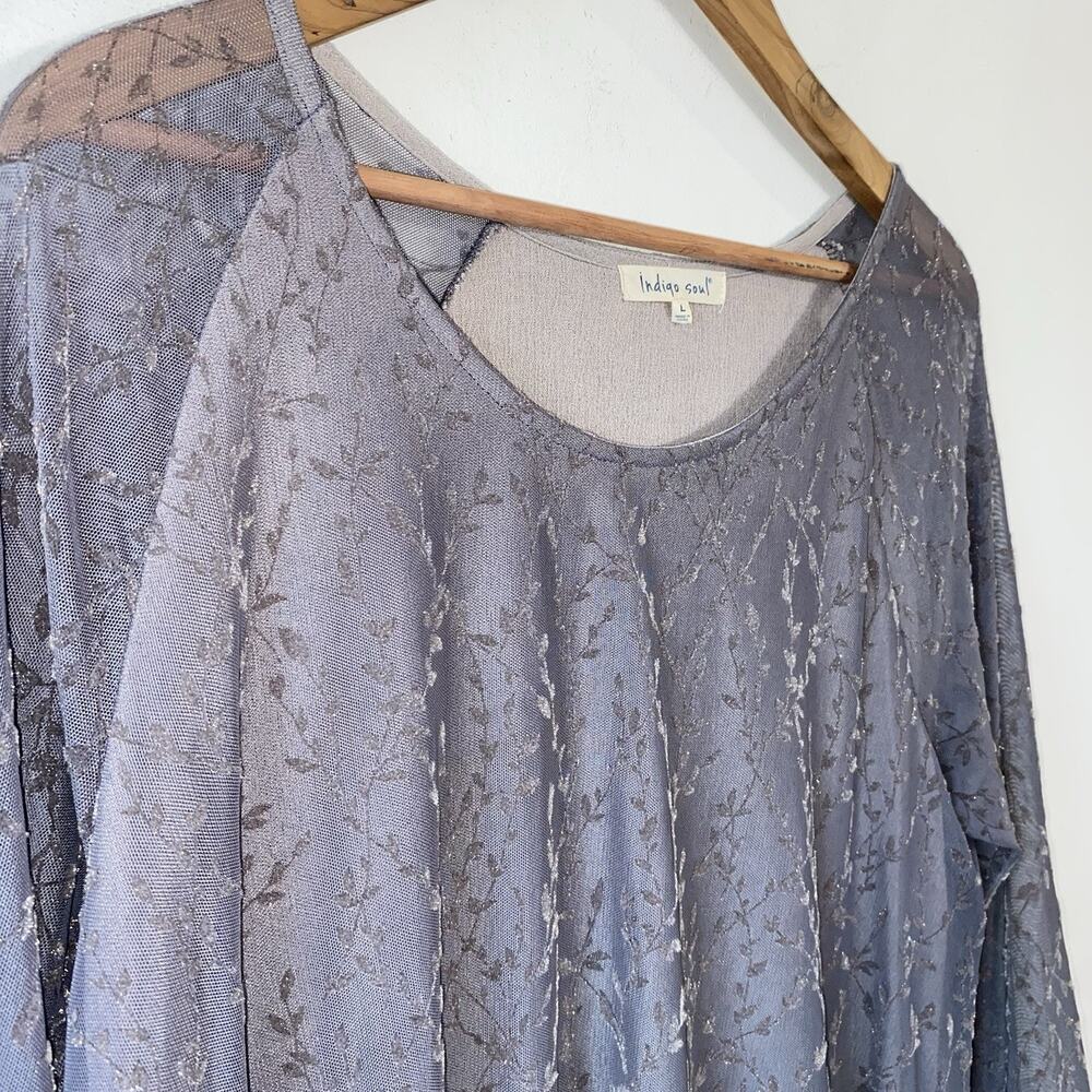 Indigo Soul Woman’s Layered Blouse SZ L Velvet Burnout Flowy Fairycore Tunic Top - Picture 2 of 9
